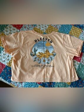 Peach Christian Graphic Tee with Desert Floral Print